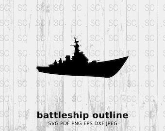Battleship Outline SVG, Naval Ship Clipart, Military Vessel Vector, Warship Digital Cut File