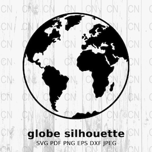 Globe Silhouette SVG, Clipart de carte du monde, vecteur de la terre, fichier de coupe numérique global