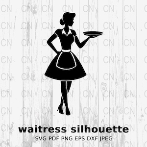 Waitress Silhouette, Waitress SVG, Service Worker Silhouette, Hospitality Clipart, Digital Cut File