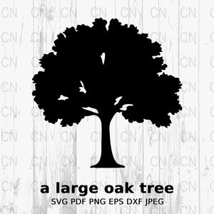 Large Oak Tree Silhouette SVG, Forest Clipart, Nature Vector, Woodland Digital Cut File