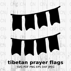 Tibetan Flags Silhouette, Tibetan Prayer Flags Silhouette SVG, Buddhist Flag Clipart, Spiritual Design, Tibetan Tradition Vector