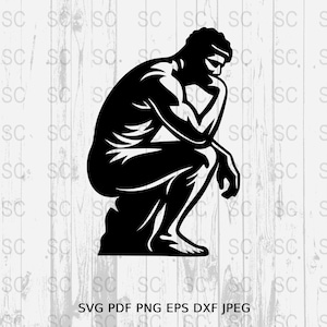 The Thinker Silhouette SVG, Rodin Sculpture Clipart, Classical Art Icon Vector, Famous Statue Digital Cut File