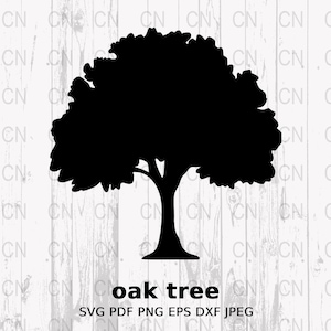 Oak Tree Silhouette SVG, Forest Tree Clipart, Nature Vector, Woodland Design Digital Cut File