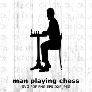 Homme jouant aux échecs Silhouette SVG, clipart jeu d'échecs, vecteur de réflexion stratégique, fichier de coupe numérique