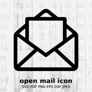 Silueta de correo abierto SVG, icono de sobre, símbolo de correo electrónico vectorial, archivo de corte digital de mensaje postal