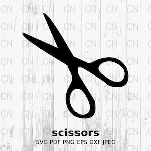 May include: A black silhouette of a pair of scissors. The scissors are open and the blades are pointed.