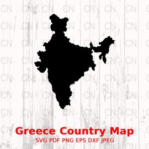 Indien Land Karte Silhouette SVG, Griechenland Umriss Vektor, Indien Karte Clipart, Indien Geographie Design Digital Cut File