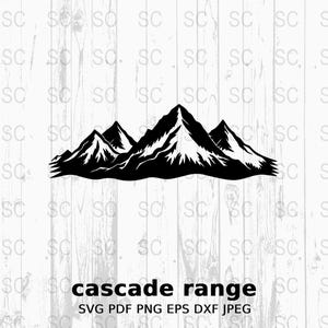 Cascade Range Icon Silhouette SVG, Pacific Northwest Mountain Range Clipart, Outdoor Adventure Vector, Digital Cut File