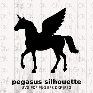 Silhueta de Pégaso SVG, Clipart de Criatura Mítica, Vetor de Fantasia, Arquivo de Corte Digital