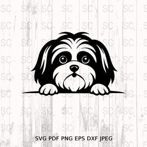 Peeking Shih Tzu SVG, Cute Dog Clipart, Puppy Face Cut File, Shih Tzu Silhouette PNG, Cricut Laser Engraving, DXF Vector Download&quot;