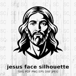 Jezus gezicht silhouet SVG, religieus pictogram clipart, Christus portret vector, christelijk symbool digitaal snijbestand