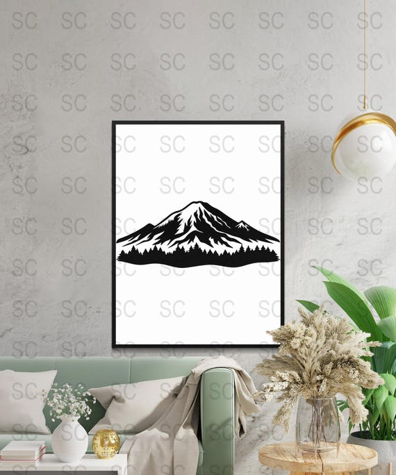 レーニア山のシルエット SVG、山の風景のクリップアート、自然アイコン