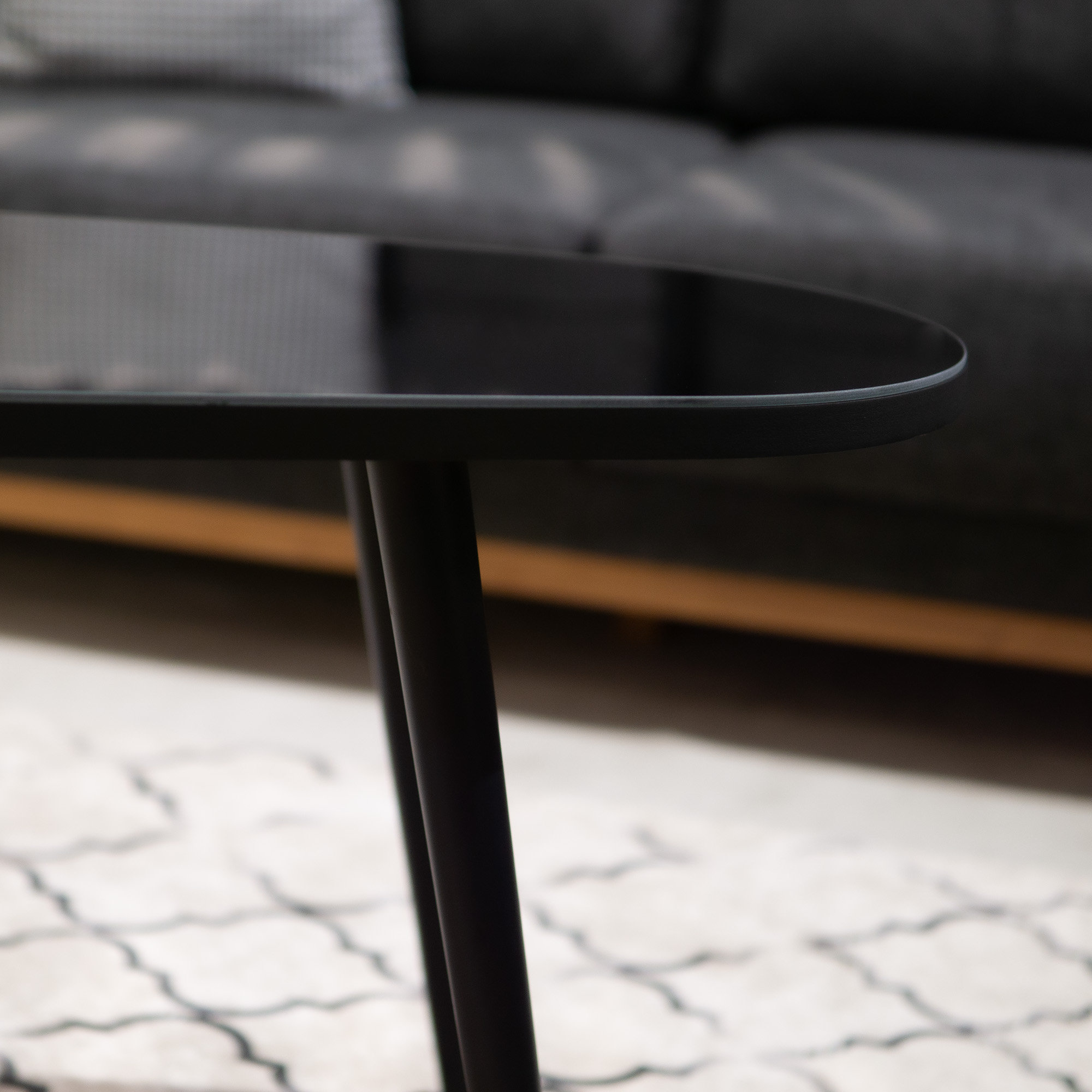 Modern Black Glass Top Coffee Table for Living Room , Black Long Modern