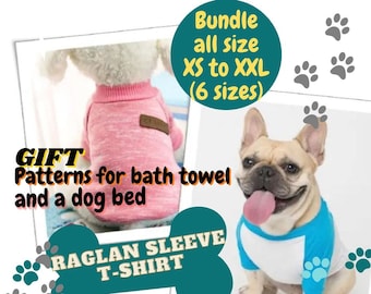 2024 Dog raglan sleeve t-shirt Pattern Size XS-XXL , Dog Clothes, Dog Clothing, Pattern Dog, raglan sleeve t-shirt Sewing Pattern