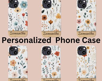 Telefoonhoesje, gepersonaliseerde telefoonhoesjes, iPhone-hoesjes, slanke telefoonhoes, aangepaste telefoonhoesjes, wit behang bloemen perfect cadeau, elke gelegenheid