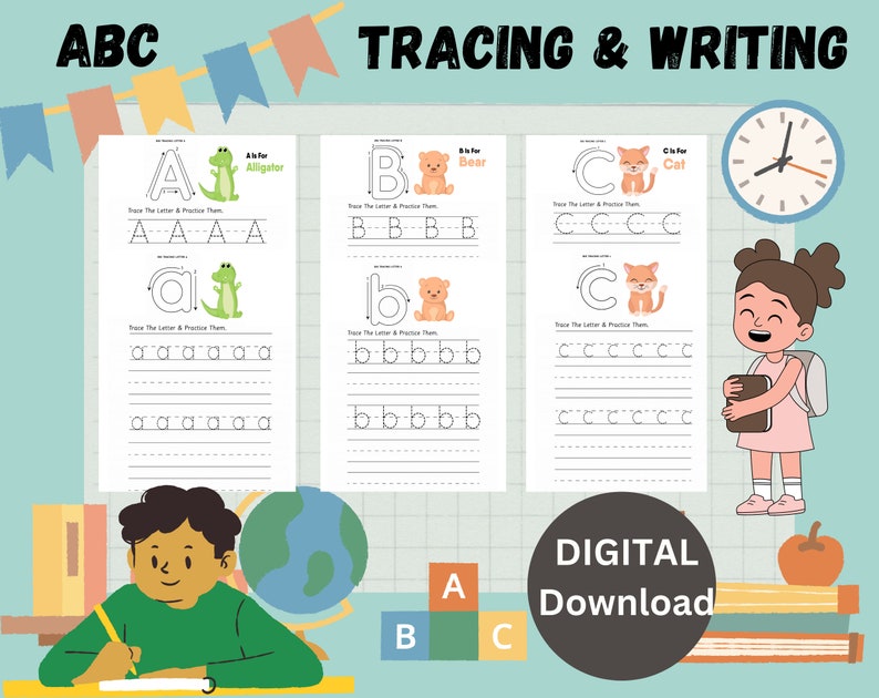 ABC Tracing Worksheet Alphabet Tracing Capital & Lower Case Homeschool ...
