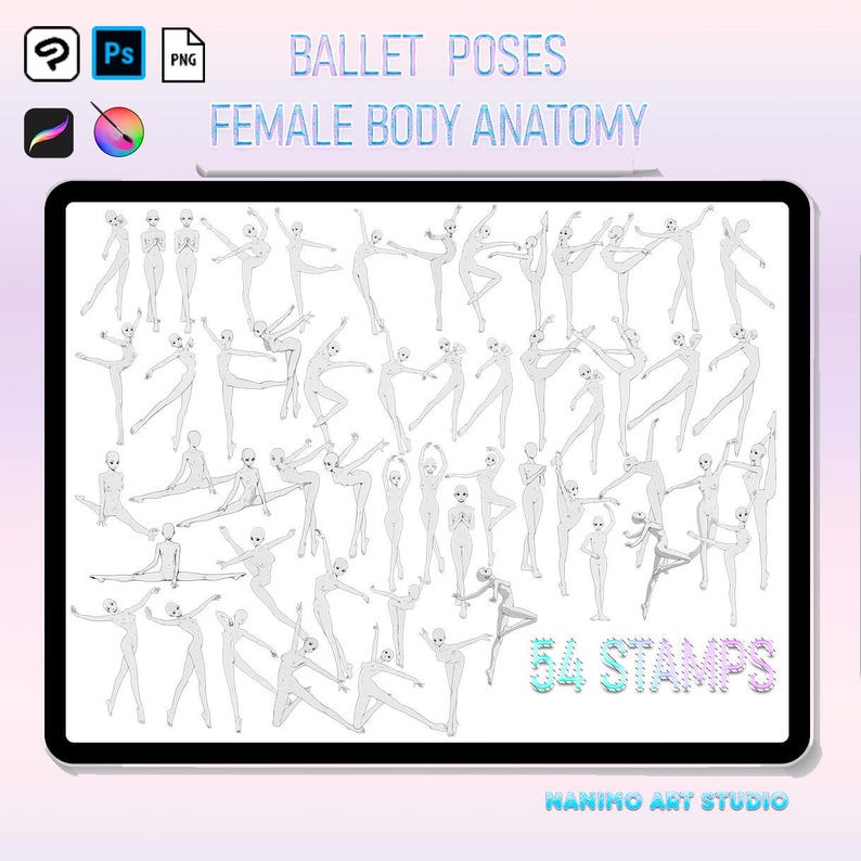 54 Female Ballet Poses Bases – Dance Drawing Stamps – Procreate ...