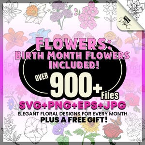 Birth Month Flower SVG, Floral SVG Bundle, Cricut Birth Flower Designs, Monthly Flower Svg Pack, Flower Svg for T-Shirts, DIY Floral Craft