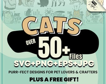 Cat SVG Bundle, Kitten SVG Designs, Cricut Cat Files, Cat Mom Svg, Funny Cat Quotes Svg, Pet Lover Svg Pack, Cat PNG Clipart, Paw Print Svg