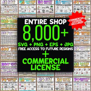 Pacchetto di file Cricut con oltre 8.000 disegni per magliette e progetti, disegni SVG, SVG a livelli, uso commerciale, download immediato, pacchetto completo per l'intero negozio.