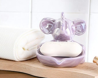 Porte-savon auto-videur unique pour décoration de salle de bain, distributeur de savon à vaisselle et plateau, accessoires de salle de bain, porte-savon en céramique, joli cadeau fait main