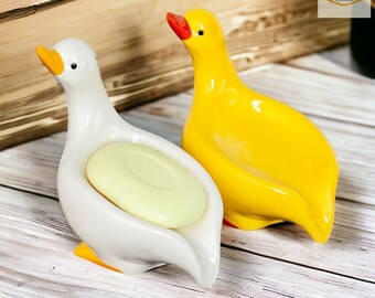 Cute Duck Soap Dish For Bathroom Decor, Soap Dish With Drainage, Ceramic Soap Dish, Dish Soap Dispenser And Tray, Bathroom Accessories