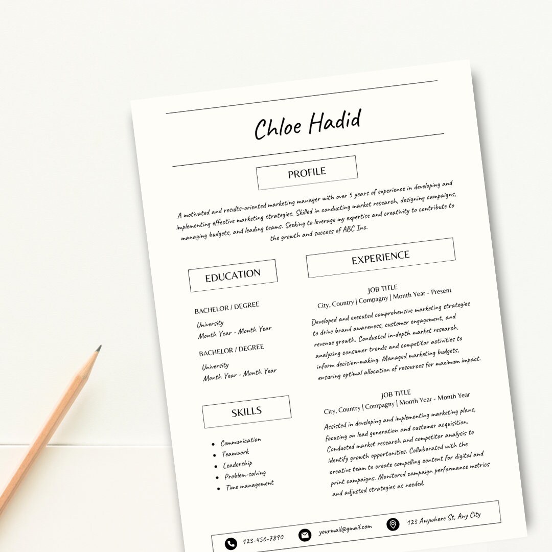 Minimalist Resume Template CV Template A4 PDF Edit in Canva - Etsy