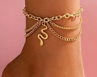 Gold Snake Anklet, Snake Anklet, 24k Gold Snake Anklet, Waterproof Anklet, Gift For Her, Gift For Women, Wedding Gift