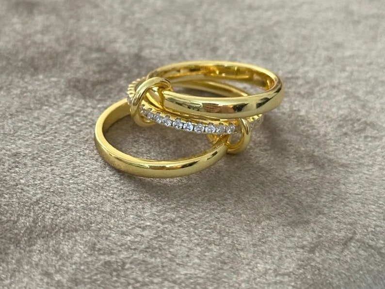 Triple Gold Interlocking Rings, 14K Yellow Gold, Elegant Stacking Rings ...