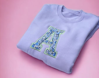 Purple Liberty of London Initial Sweatshirt | Personalised Birthday Gift | Custom Embroidered Jumper