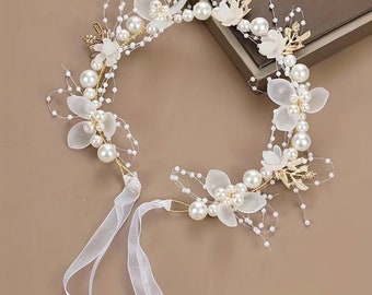 Braut Haarband, Brautjungfer Haarband, Blumen Haarband, Perlen Haarband, Kinder, Hochzeit, Haarschmuck