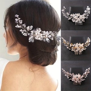 Rosegold Braut Haarkamm Plastik Perlen Strasssteine Blume Haarkamm eleganter Haarkamm Frauen Hochzeit Bild 1