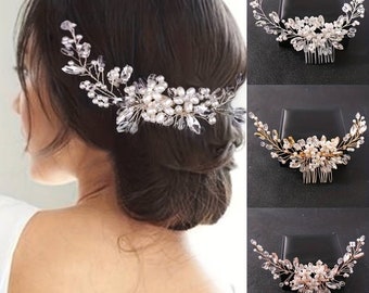 Rose gold bridal hair comb plastic pearls rhinestones flower hair comb elegant hair comb women wedding