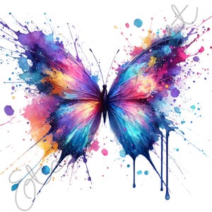 Colorful Watercolor Butterfly Wall Art - Abstract Splatter Painting Print - Vibrant Nature Decor for Home & Office, Transparent Background,
