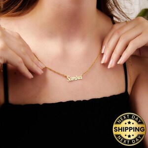 14K Solid Gold Nameplate Necklace: Personalized Handmade Jewelry