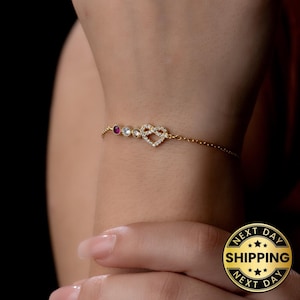 14K Gold Plated Birthstone Heart Bracelet: Personalized Jewelry Gift