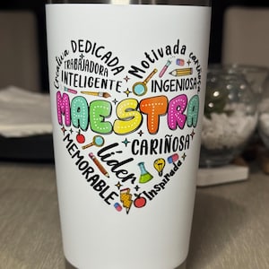 Vaso Personalizado para Maestra – 20oz Acero Inoxidable con Diseño UV / Regalo Único para Profesores