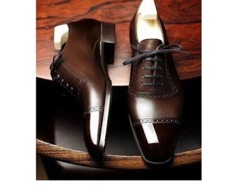 Zapatos de vestir hechos a mano a medida, zapato de hombre de vestir Oxford con puntera de cuero genuino
