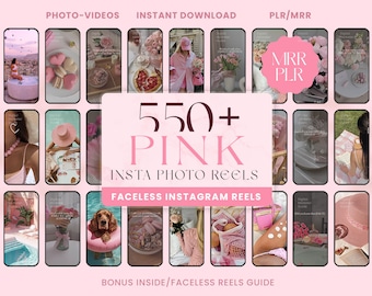 550 Reels de Instagram sin rostro con estética rosa, MRR/PLR (descarga digital)