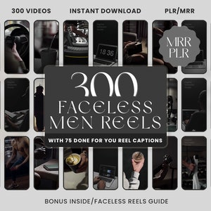 300 Faceless Men Reels Dark Aesthetic With Done For You-content Digitale marketingvideo's met masterwederverkooprechten, MRR/PLR, canva