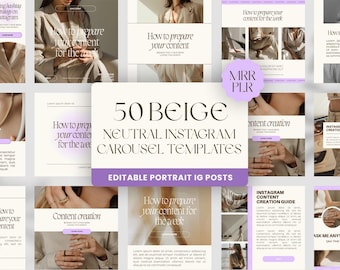 50 beige neutrale Instagram-carrouselsjablonen | Minimalistisch esthetische IG Post, MMR/PLR (digitale download)