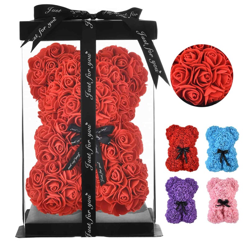 Artificial Rose Teddy Bear With Heart Necklace & Gift Box - 10 Inch ...