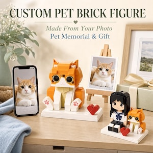 Custom Pet Brick Figure From Photo, Personalized Pet Memorial Gift, Cat Dog Portrait Keepsake