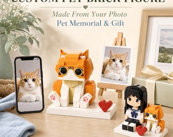 Custom Pet Brick Figure From Photo, Personalized Pet Memorial Gift, Cat Dog Portrait Keepsake