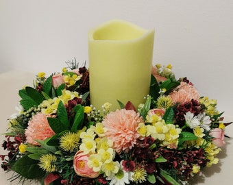 floral candle centrepiece table decoration with real wax LED candle included