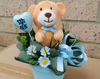 baby shower blue bow teddy decoration