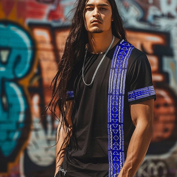 Blue Color Fade Men's Shirt - Tribal pattern, Tribal design, Native American clothing, Native apparel, Native designed, Men's activewear