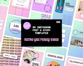 RETRO Y2K Funky Pastel Instagram Bundle Post/Story Templates Canva | Coaches & Service Providers