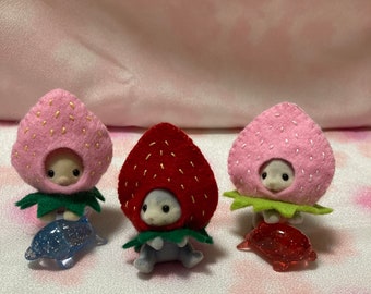 Handmade Strawberry Costume — Sylvanian Families Strawberry Outfit Costume — Hand Sewn Outfit Calico Critters — COSTUME ONLY!