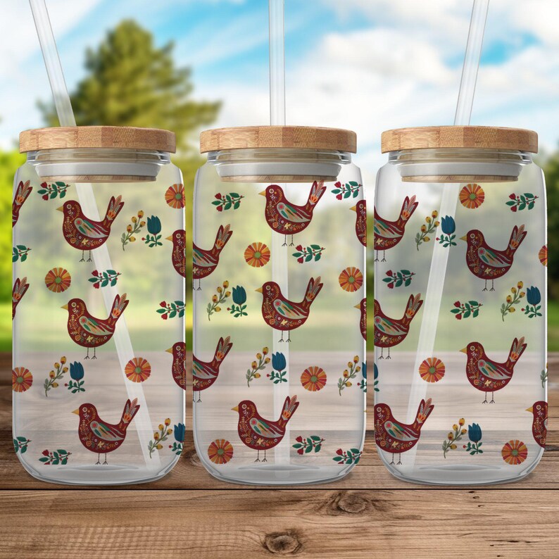 Wildflower Glass Soda Can Floral Folk Art Ice Coffee Glass Spring